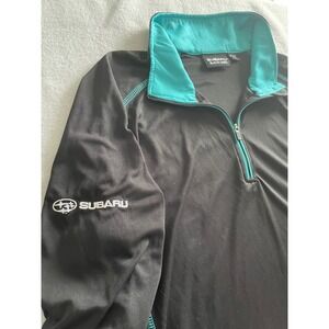 Subaru Black Label Mens XL Quarter Zip Performance Pullover Black Teal CA32030